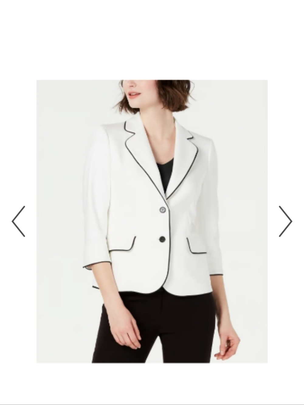 Ann Klein White Blazer Black Piping